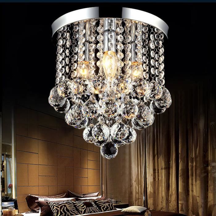 Cristal Plafonnier Moderne 25cm Lustre Eclairage Lumière Pendentif avec E14 Douille 3 Têtes de Luminaire