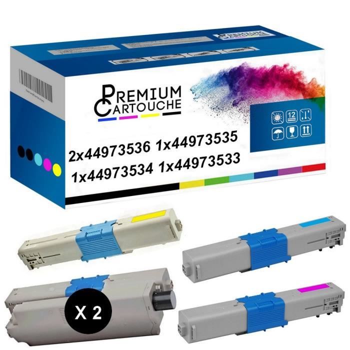 Toner 44973536 Noir (x2) + Cyan + Magenta + Jaune Compatible pour OKI C301 OKI C301dn OKI C321 OKI C321dn MC332dn OKI MC342dn OKI MC