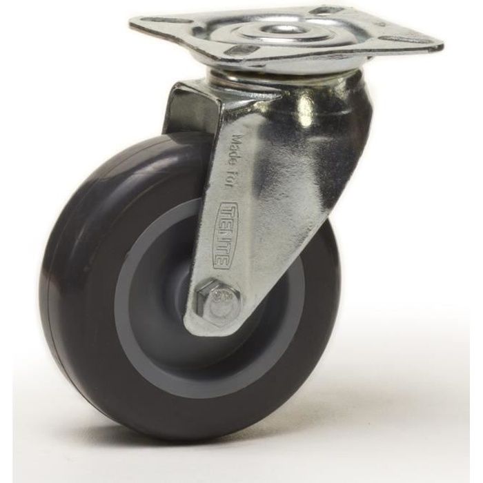 Roulette pivotante Ø50 fixation platine, caoutchouc gris