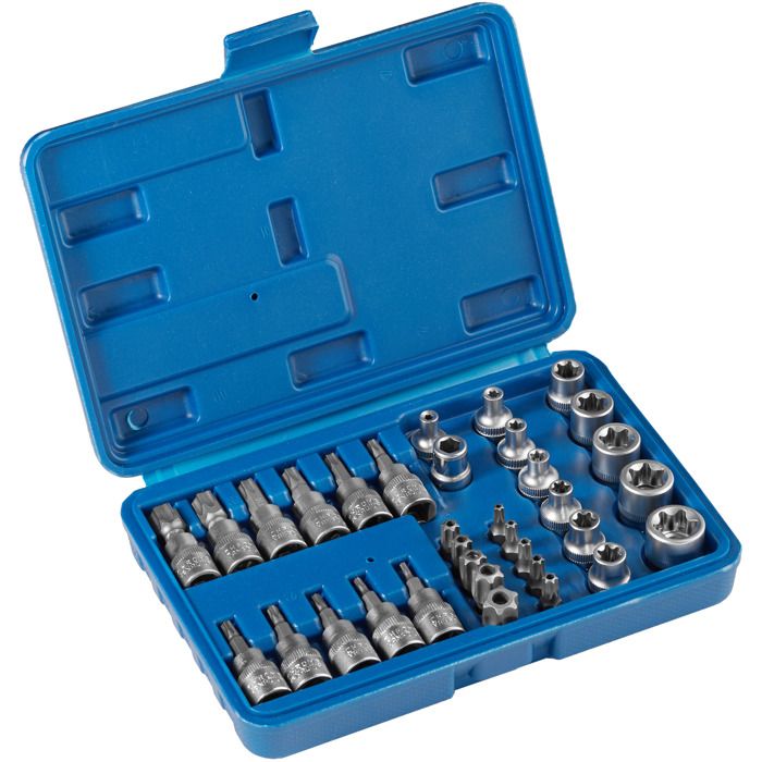 TECTAKE Coffret 34 Pièces Douilles et Embouts Torx Femelle et Mâle en Acier Chrome Vanadium