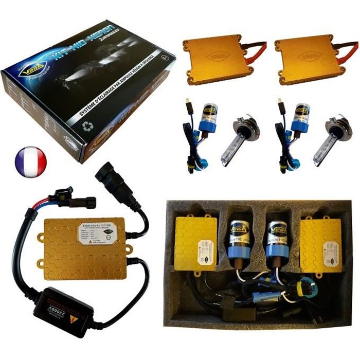 Kit HID Xénon Marque FRANCAISE Vega® H7 12000K 55W Slim DSP AC ampoules à embase métallique