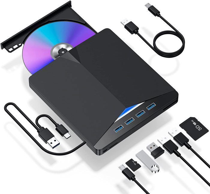 Lecteur et Graveur DVD/CD-ROM Externe USB 3.0 et Type-C avec Lecteur de Carte SD/TF et de USB CD-RW VCD pour Windows 7/8/10/ Vista