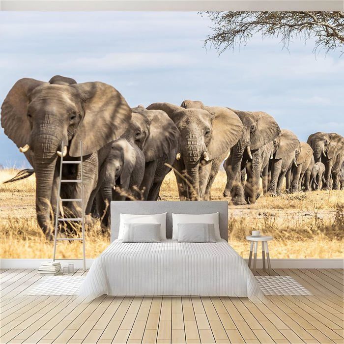 Sticker Mural Art Tatouage Mural 3D Éléphant Écrasé Amovible Sticker