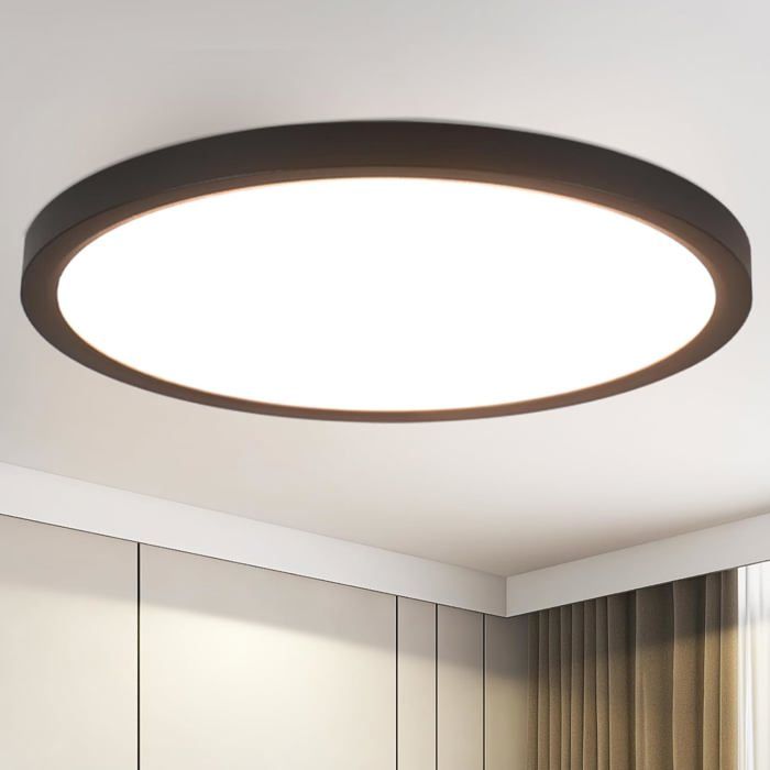 Homefire Plafonnier LED Plat - Noir 30CM Moderne Blanc Neutre 4000K Lampe de Chambre Rond 24W Plafonnier pour Salon Salle de Bains