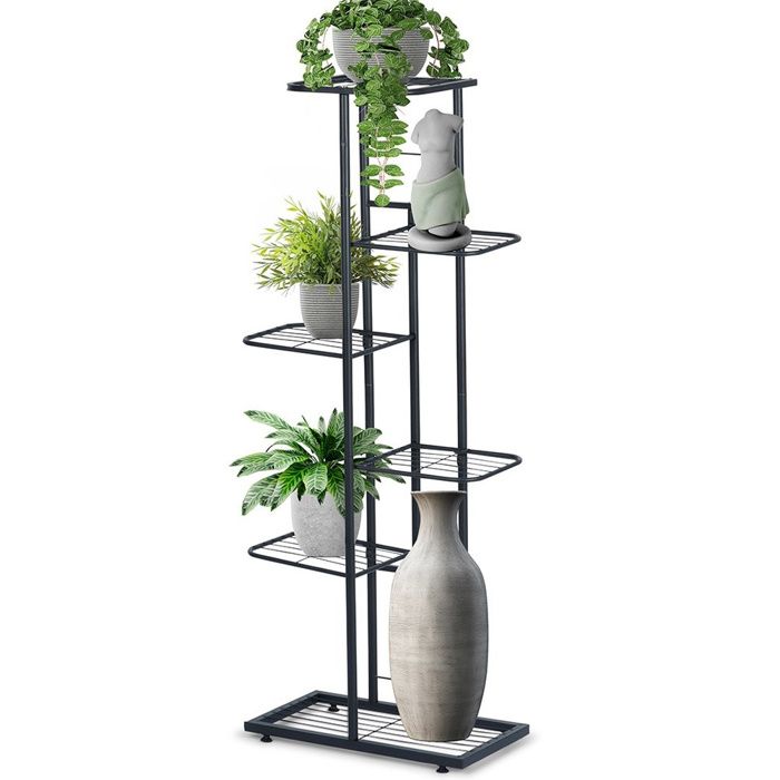 Étagère à Fleurs - VILDE - 6 Niveaux - Métal Noir Mat - 106 cm - Design Industriel