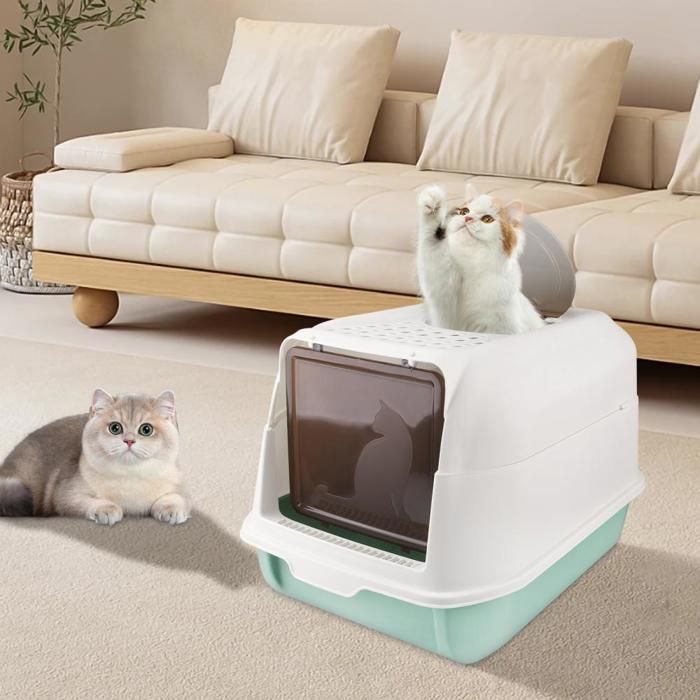 Meilleurs prix pour BAC À LITIÈRE POUR CHAT FERMÉ ET RÉSISTANT AUX ÉCLABOUSSURES EN PP AVEC PELLE À LITIÈRE POUR CHAT, 36*51*34CM, BLEU CIEL.