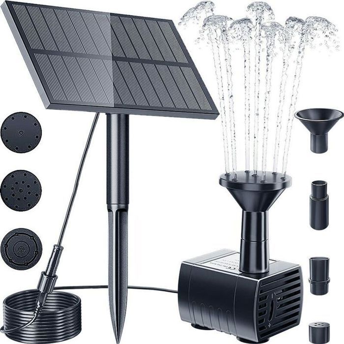 Pompe Fontaine Solaire XMTECH 1.4W 8V - 4 Buses Pour Bassin, Jardin, Baignoire Oiseaux
