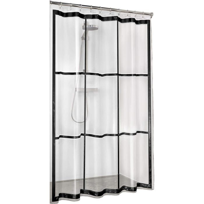 Rideau de douche sans PVC imperméable rideau pour baignoire et douche couleur : transparent/noir l x H : 180 x 200 cm.