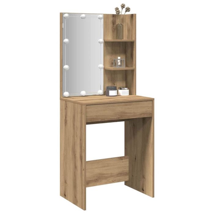 Coiffeuse - Chêne artisanal - LED RVB - 1 tiroir - 60x40x140 cm