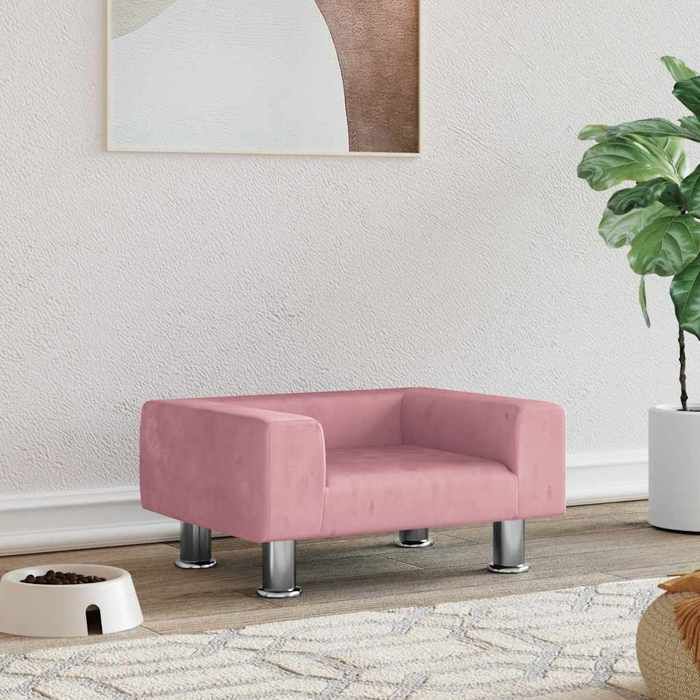 Lit pour chien - vidaXL - Velours rose - 50x40x26 5 cm - Cadre en bois de pin - Pieds en acier chromé Lit pour chien - vidaXL - Velours rose - 50x40x26 5 cm - Cadre en bois de pin - Pieds en acier chromé
