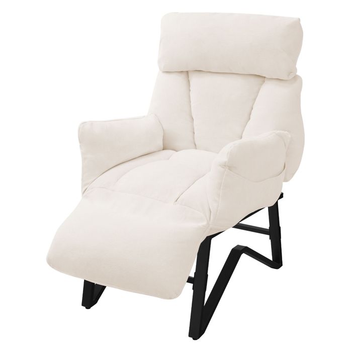 Fauteuil relax ML-Design beige en lin structure acier rembourré dossier et repose-pied réglables
