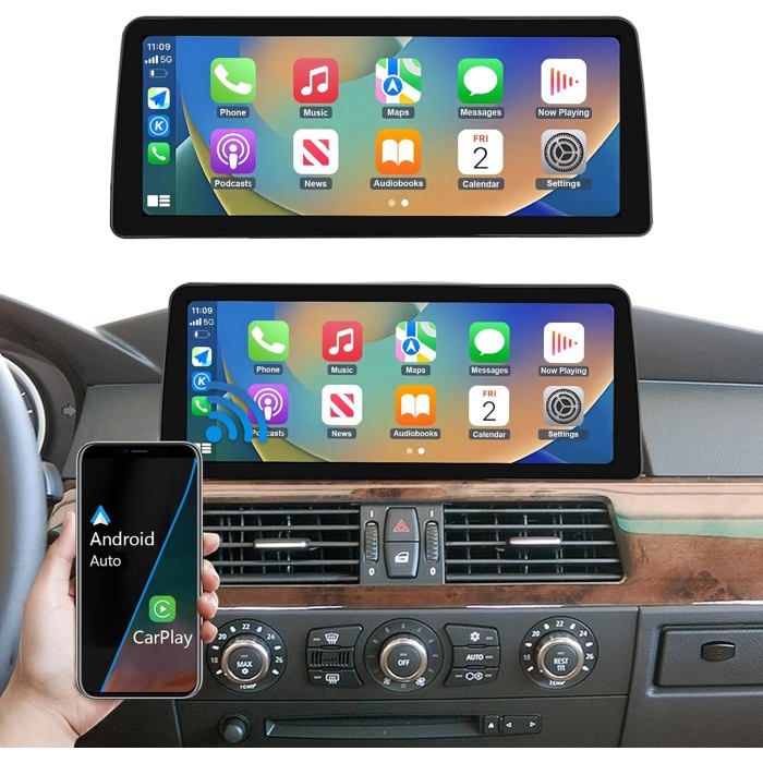 Autoradio Road Top 123 Pouces Carplay pour BMW 5 Série E60 E61 2003-2008 Écran Tactile Ultra-Fin