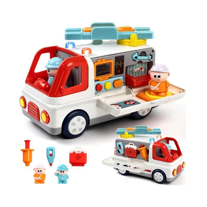 Ambulance Jouet Avec Civière – Lumières Et Sons – Portes Et Hayon Coulissants – Dès 3 Ans