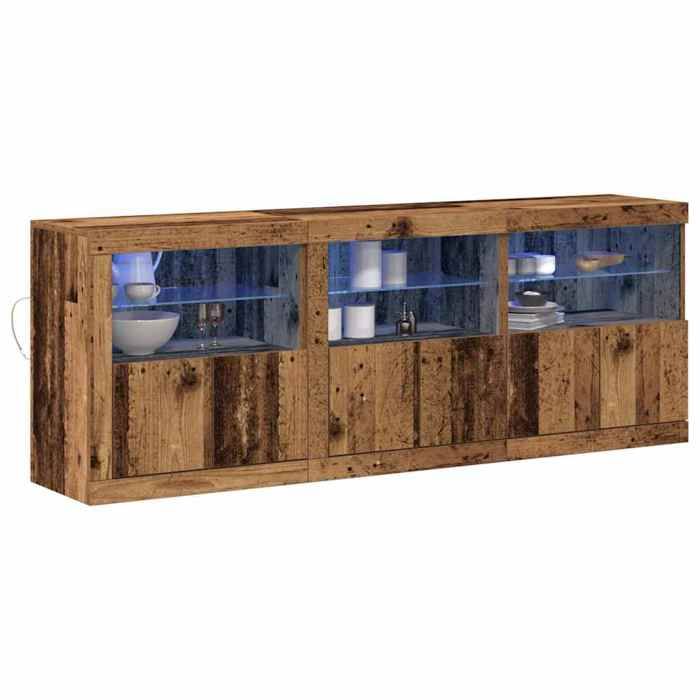 Buffet LED en bois dingénierie - vidaXL - 181x37x67 cm - Bois ancien - 6 portes - Éclairage LED intégré