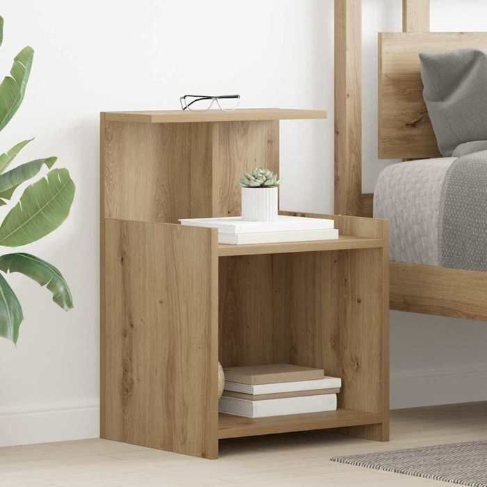 Table de chevet en bois - vidaXL - Chêne artisanal - 40x35x60 cm - 1 étagère - Rangement pratique - Poids maximal 60 kg
