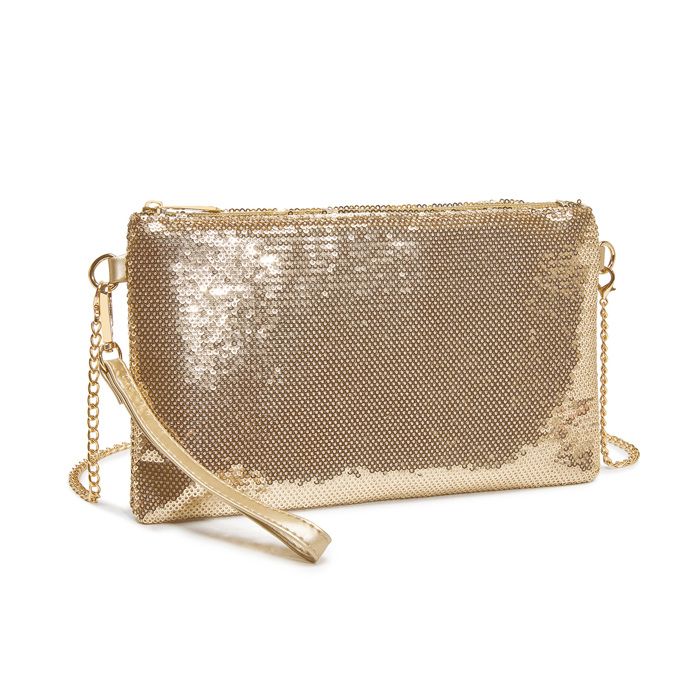 Pochette / Sac bandoulière - MISS LULU - Pochette Mini à Paillettes - Or - 2 en 1 bandoulière ajustable - Mini 25x15cm