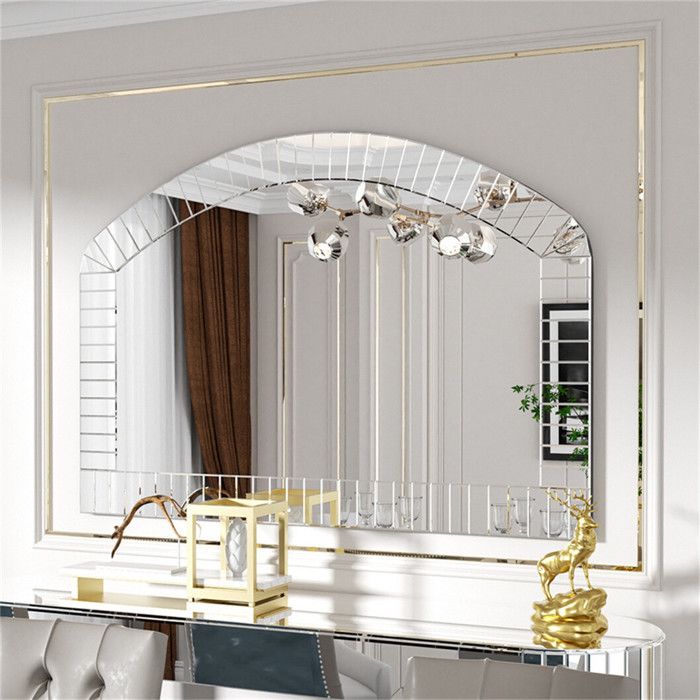Grand Miroir Mural Salon Arche -100x70cm Miroir Suspendu Décoratif Argent dEntrée pour Maison Café Hôtel