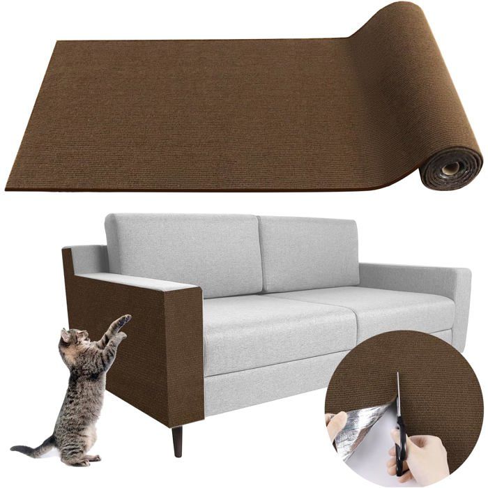 Tapis griffoir pour Chat adhésif 100x60x0.4cm Tapis grattoir Protection canape Chat Anti Griffe (Brown)