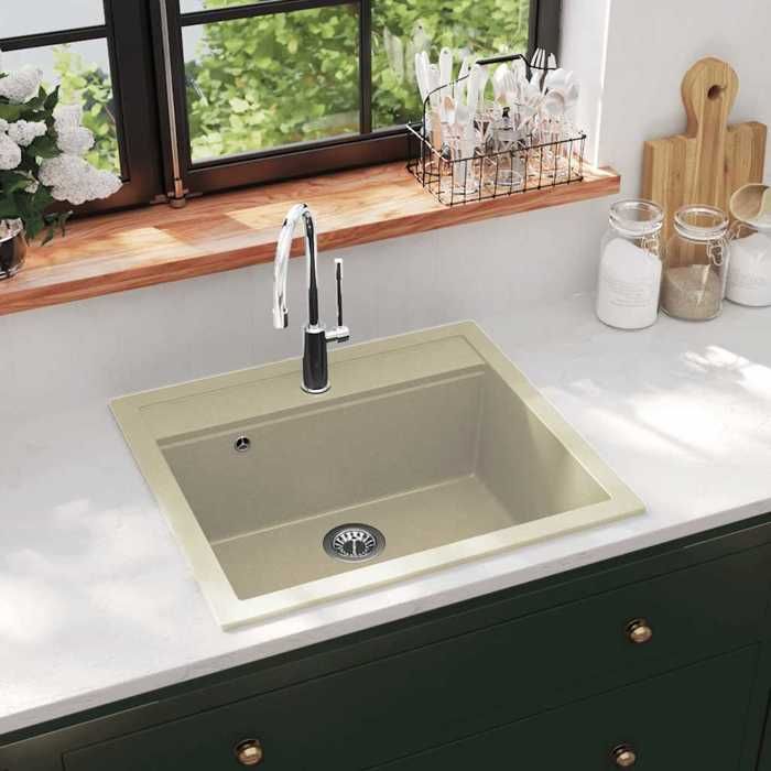 BURKE@ Beige Évier de cuisine Granit Seul lavabo Beige 18.9 kg Haute qualité A856