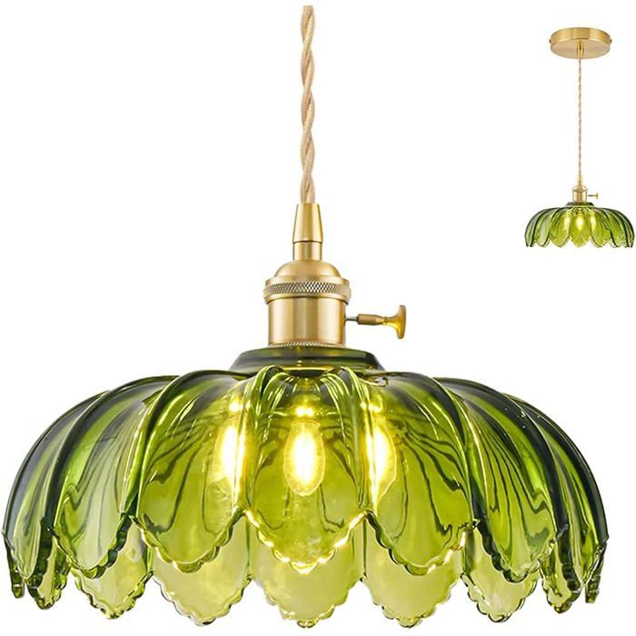 JTY Lustre Cuisine pour Îlot de Cuisine Luminaire Vintage en Laiton Suspension Verre Réglable pour Câblé (1 paquet) Vert LUSTRE