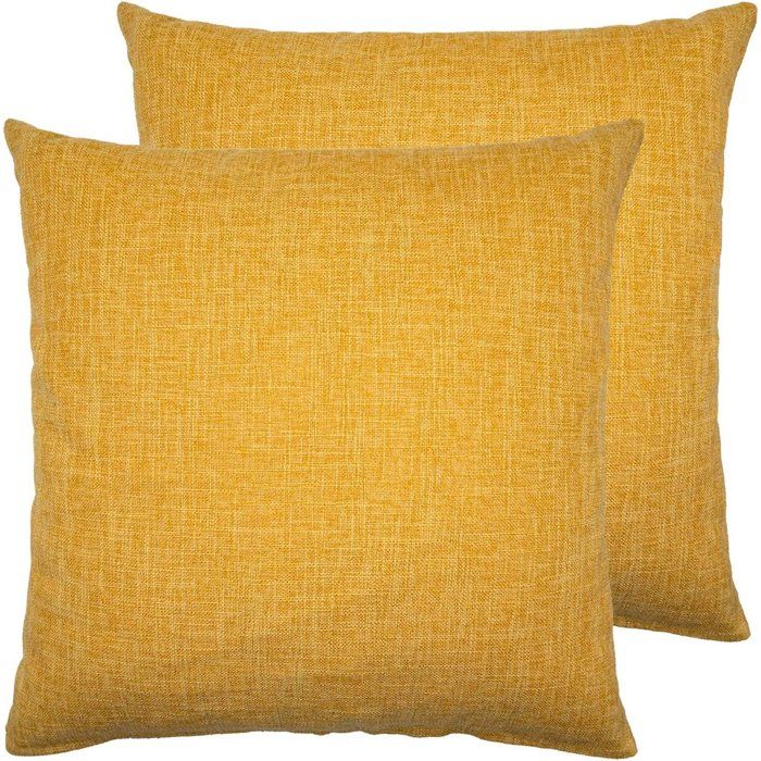 Lot de 2 housses de coussin jaunes 45x45 cm lin coton pour déco.