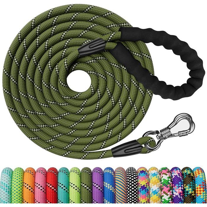 Longe pour Chien 3M 5M 10M 15M 20M 25M 30M Laisse de Dres pour Chien Laisse avec Poignée Confort et Vert Olive 10M x8 mm 10M  LONGE