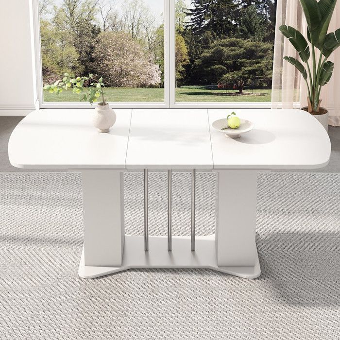 Table à manger extensible 120/160 x 80 cm avec rangement pieds métal argenté convient pour 4-6 personnes blanc/argenté
