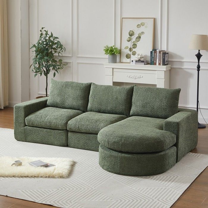 CollaHausse Canapé Modulable L Chenille Sans Structure ni Montage avec Méridienne Courbée