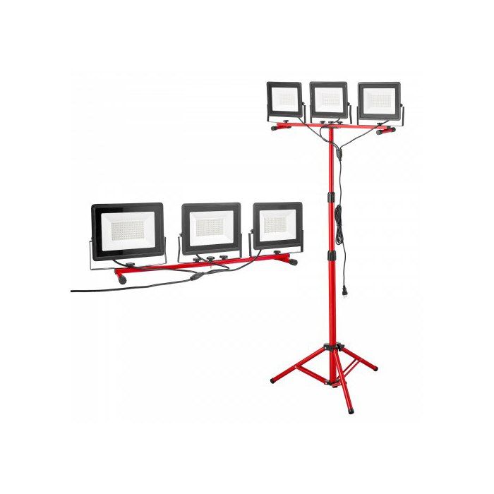 Projecteur LED sur trépied 15000 LM lampe de travail LED à trois têtes avec interrupteur individuel et cordon dalimentation