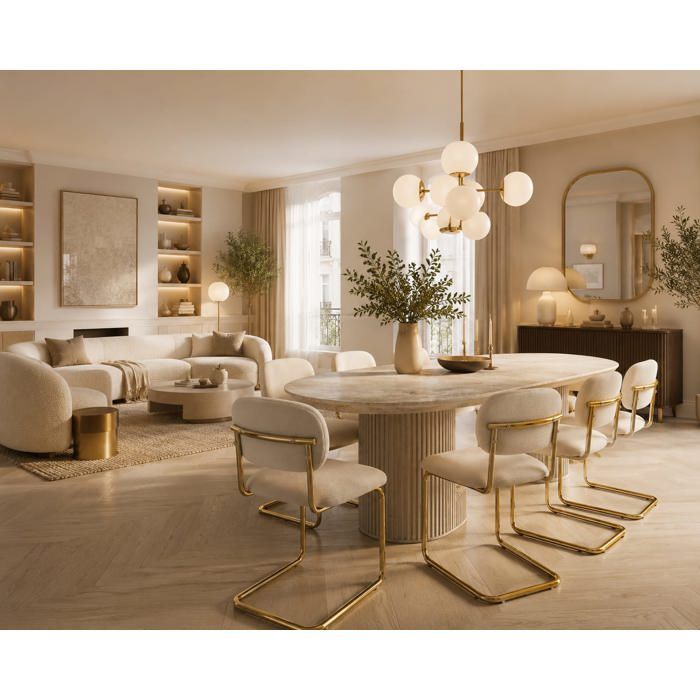 Lot de 4 chaises salle à manger tissu marron glacé pied doré - ARC