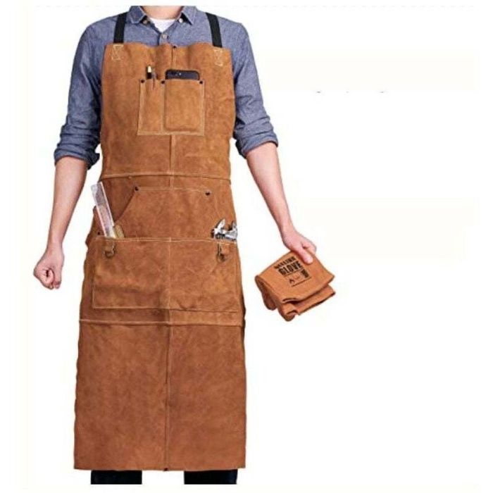 Tablier de soudeur à 6 poches ignifugé et résistant à la chaleur tablier de menuiserie ajustable pour homme (tailles M à XXXL)