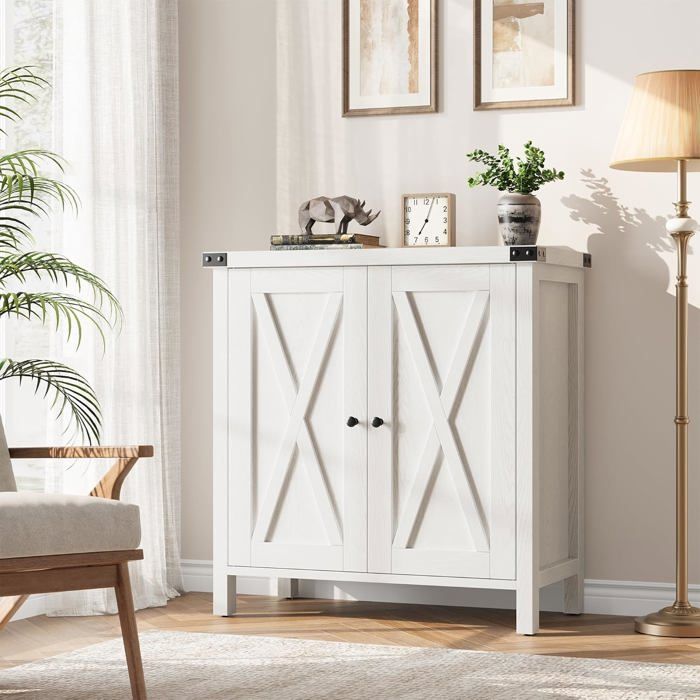 Armoire buffet campagne blanc 40x80x80cm plan travail étagère réglable cuisine salon