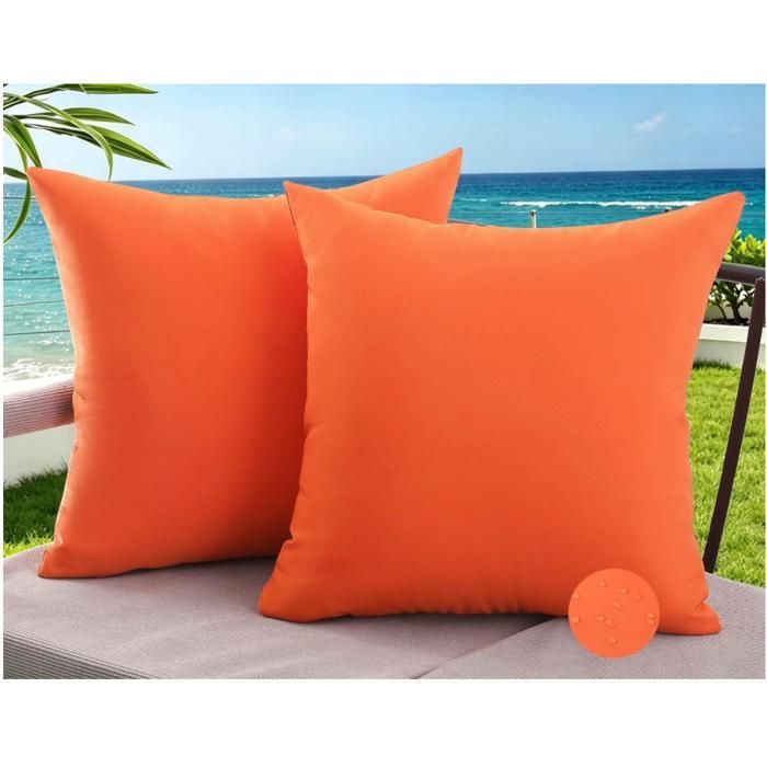 Housses de Coussin 40x40 cm Extérieur Imperméable Orange Housses Coussin Décoratif Moderne Printemps Été Taie Décor Lot de 2