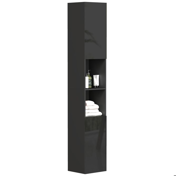 kleankin - Meuble colonne de salle de bain - Panneau de particules - 30x30x181.5cm - noir kleankin - Meuble colonne de salle de bain - Panneau de particules - 30x30x181.5cm - noir
