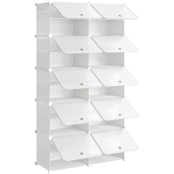 Étagère à Chaussures avec 10 Compartiments Boîte à Chaussures Armoire à Chaussures Étagère Modulable en Plastique 40 x 30 x 30 cm