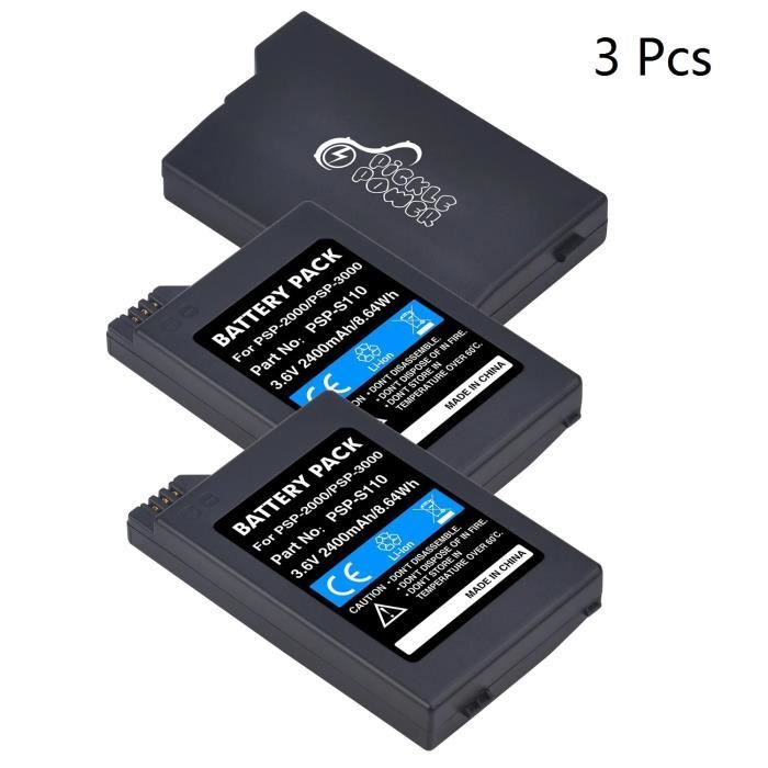 3 piles PCS - Batterie de Remplacement 2400mAh pour Sony PSP 2000