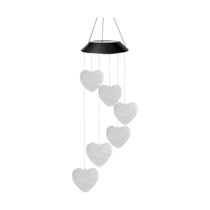 Carillon Éolien Solaire Cœur Multicolore – 7 Couleurs Changeantes LED – Étanché IP65 – Décoration Jardin, Terrasse, Fête Romantique