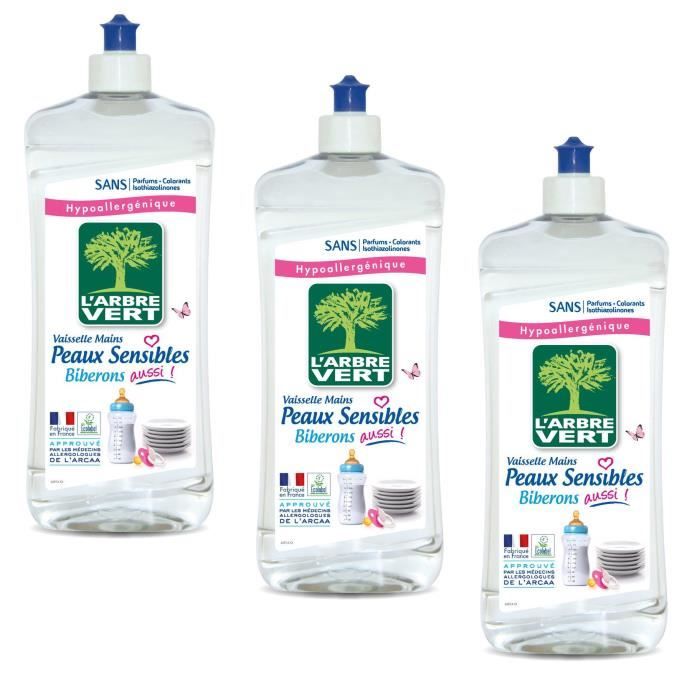 L'Arbre Vert Liquide Vaisselle Mains Peaux Sensibles Biberon 750 ml - Lot  de 3 flacons - Cdiscount Maison