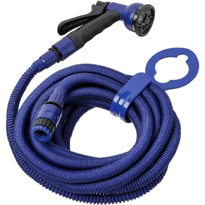 Tuyau D'Arrosage Extensible TATAY 7,5m - Pistolet 8 Positions - Connecteur Universel Robinet - Bleu