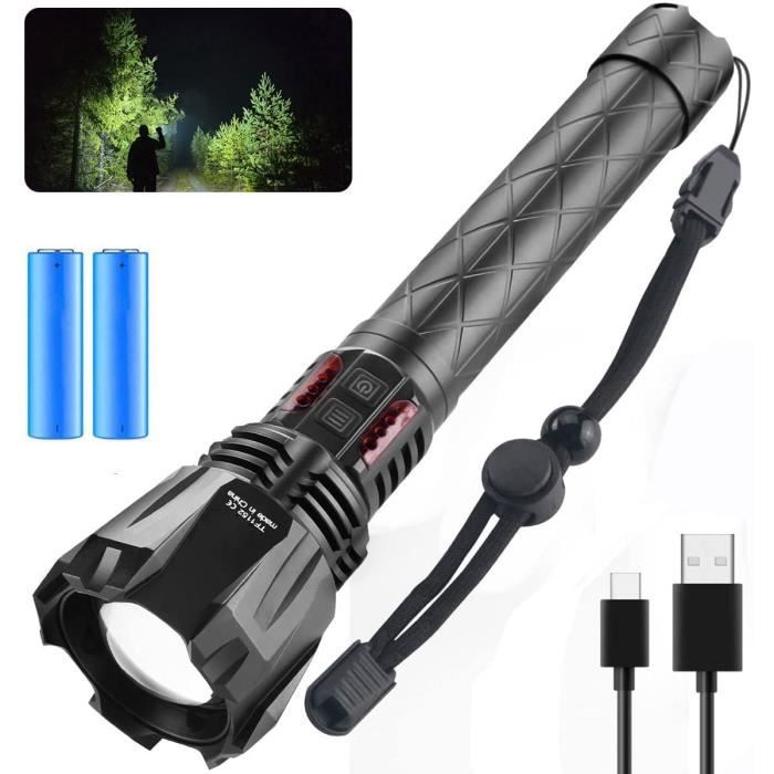 Lampe Torche LED Puissante 20000 Lumens, Super Lumineuse Lampe de Poche X 160 Rechargeable par