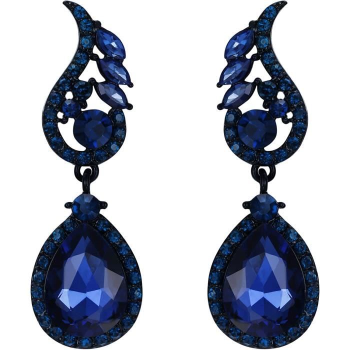 Boucles d'oreilles Vintage Feuille de Cristal Bleu main image 0
