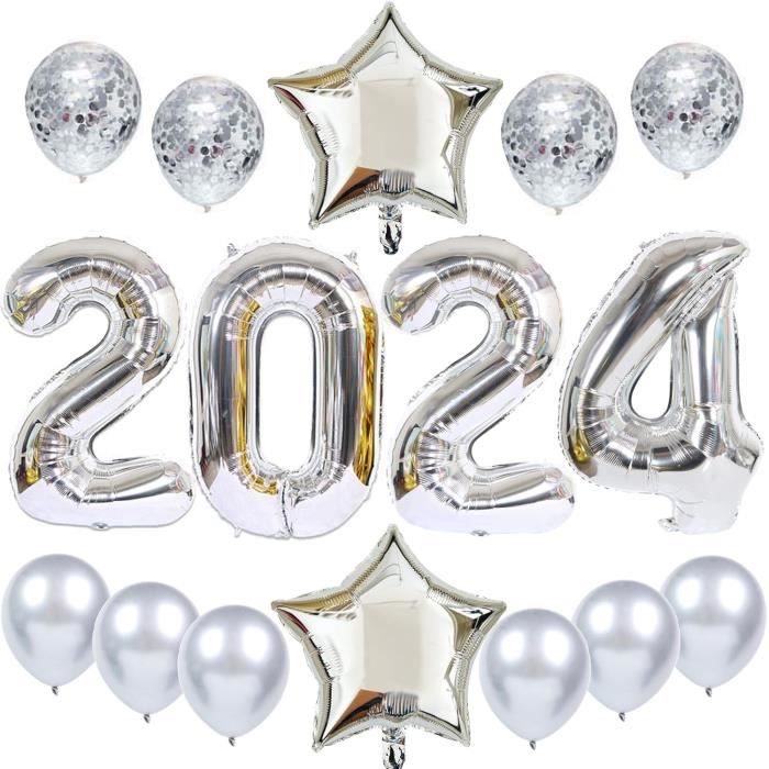 Décoration Du Nouvel An 2024, Ballons 2024 Argenté Happy New Year  Décoration Argenté Deco Fete Nouvelle Année 2024, Ballons [J10736]
