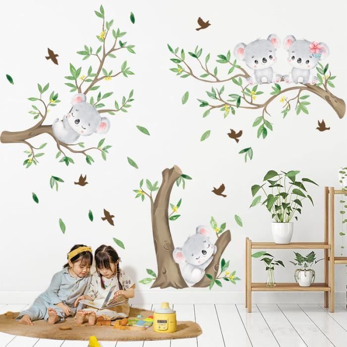 Stickers Muraux Animaux Jungle - Autocollants Déco Chambre Enfant (2 Feuilles 30x90 Cm)