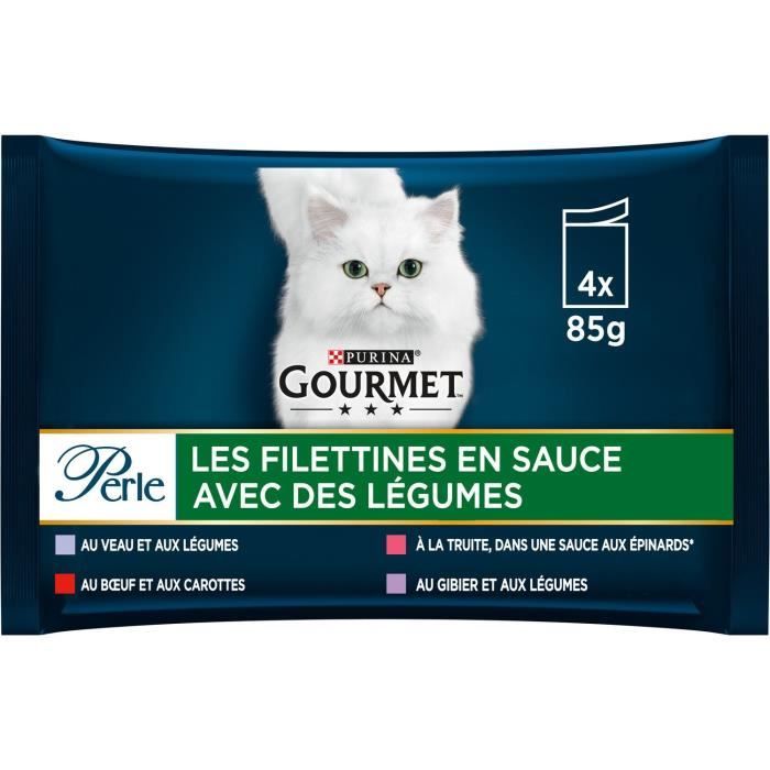 Comparer les prix de Pâtée pour chat - PURINA GOURMET - Perle Filettines en Sauce - avec légumes - Lot de 6 sachets de 85 g