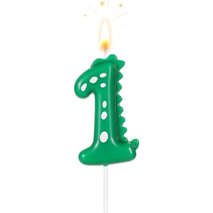 TOYMIS Bougie Chiffre Dinosaure 7cm - Décoration Gâteau Anniversaire Thème Préhistorique - Numéro 5 Vert