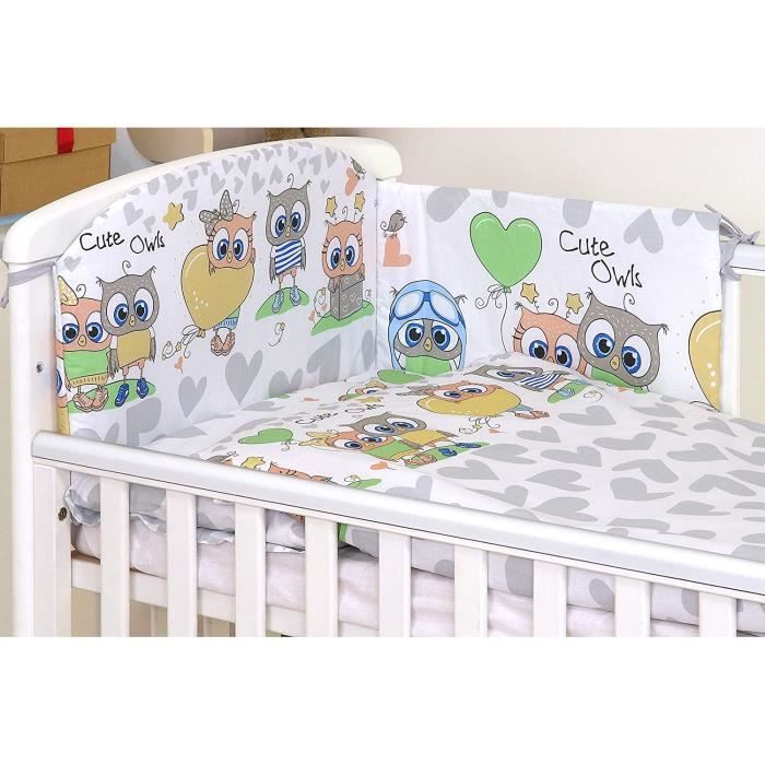 Parure de Lit 5 Pièces pour Lit Bébé 70 x 140 cm Tour de lit Couette 100 x  135 cm Oreiller Hiboux gris Coeurs Owls Enfant - Cdiscount Puériculture &  Eveil bébé