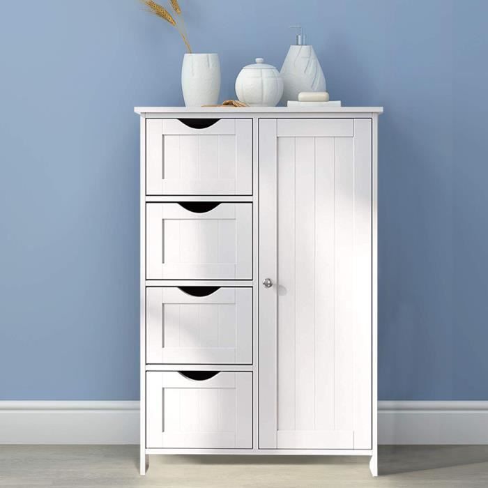 Buffet De Salle De Bain En Bois Blanc Armoir De Salle De Bain Meuble De Rangement Avec 4 Tiroirs Porte D Armoire Achat Vente Colonne Armoire Sdb Buffet De Salle De Bain