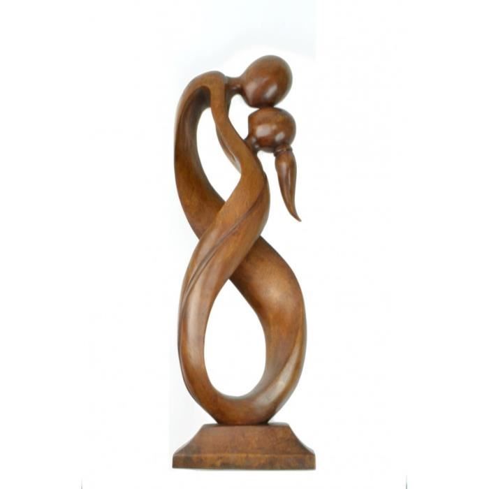 Statue abstraite couple Union Infinie h20cm en bois finition naturelle 
