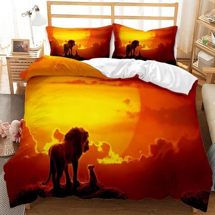 Parure De Lit Le Roi Lion - Housse Couette 100x140 Cm + Taie 40x60 Cm - 100% Coton