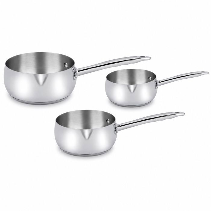 Haussmann Héritage-Set de 3 Casseroles Inox 16/18/20 cm- Série Prestige - Compatible Induction Four (260°C) - Fond Triple Épaisseur